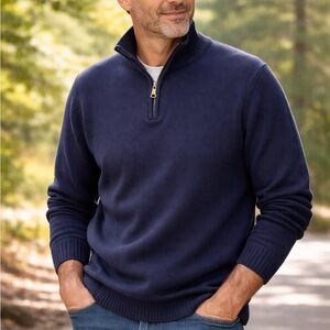 Eddie Bauer Men's XL Heavyweight Cotton 1/4 Zip Sweater Navy Blue Thick Classic